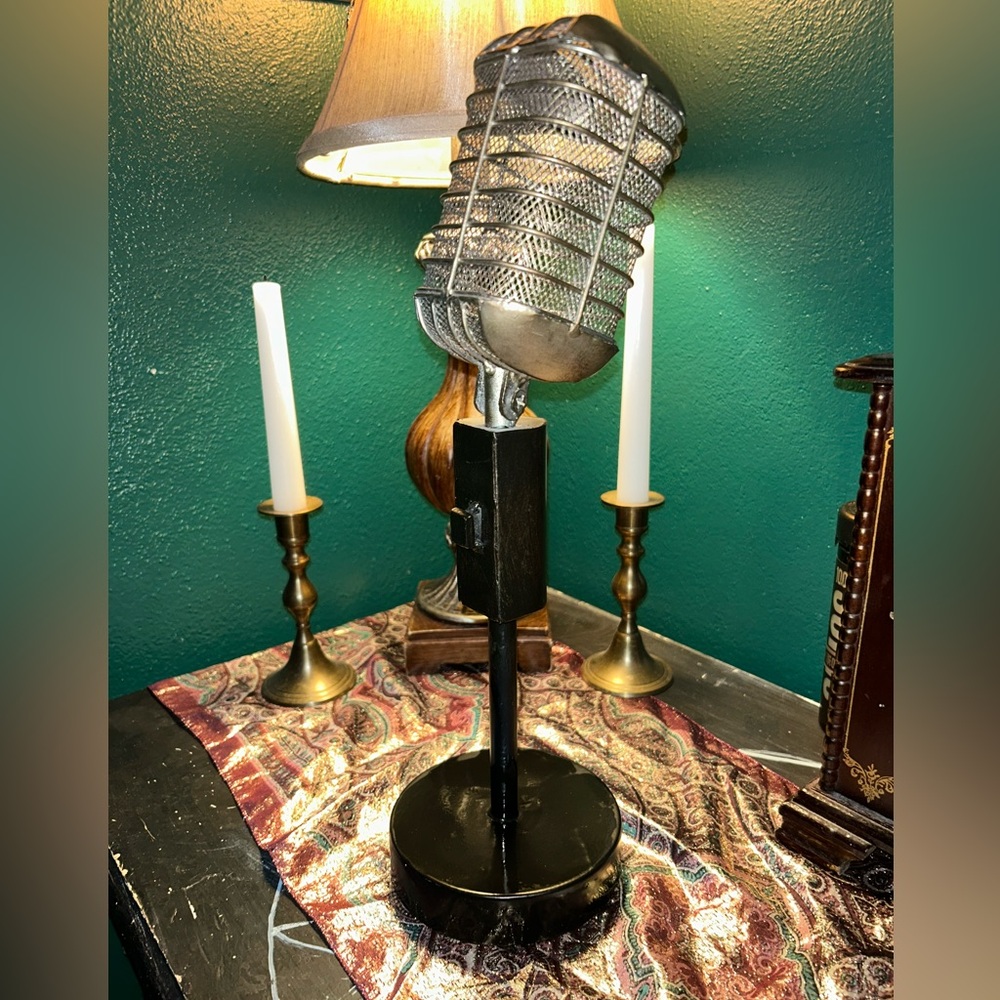 Retro Black and Grey Microphone Statue
